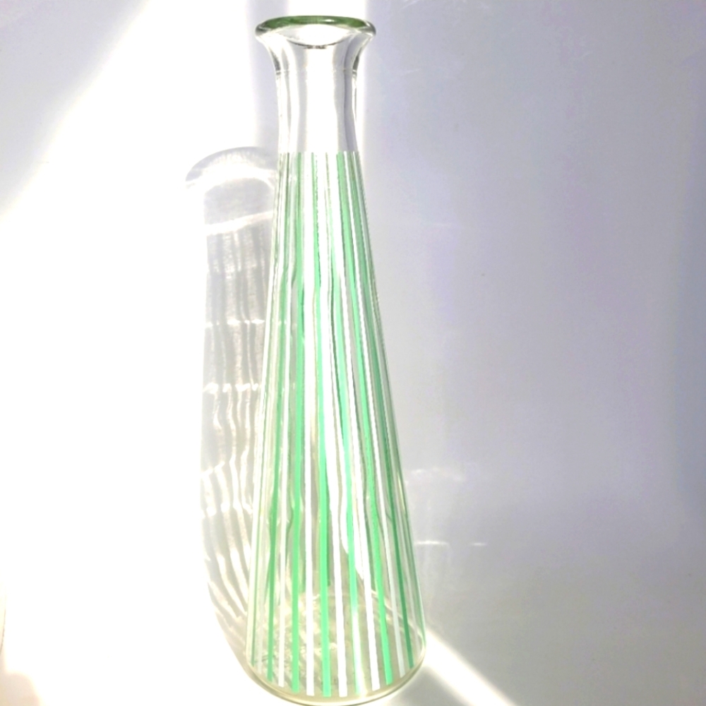 Vintage 50s Striped Cristmas Whiskey Decanter Bottle green